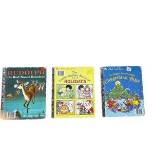Lot of 3 Christmas Child’s Little Golden Books Rudolph 1976 Holidays, Tree 1985